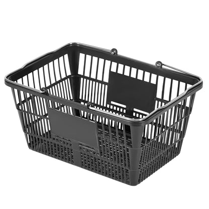 Shopping Baskets, 12 PCS, 21L Stackable PE Plastic Grocery Baskets with Handles, Dense Mesh Structure, Holds up to 9.07kg, Portable for Grocery, Retail, Stores, Supermarket, Home Use, Black