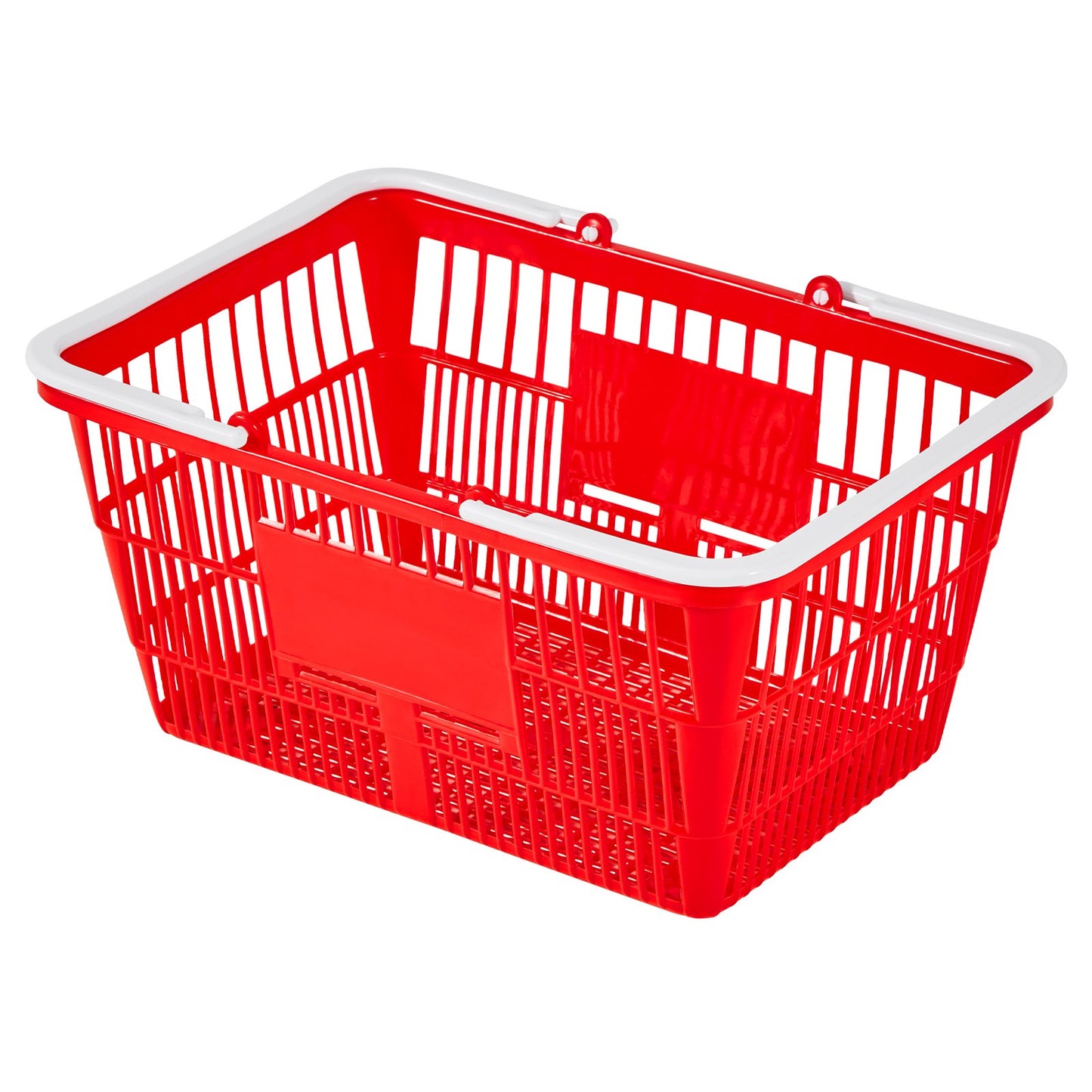 Shopping Baskets, 4 PCS, 21L Stackable PE Plastic Grocery Baskets with Handles, Dense Mesh Structure, Holds up to 9.07kg, Portable for Grocery, Retail, Stores, Supermarket, Home Use, Red