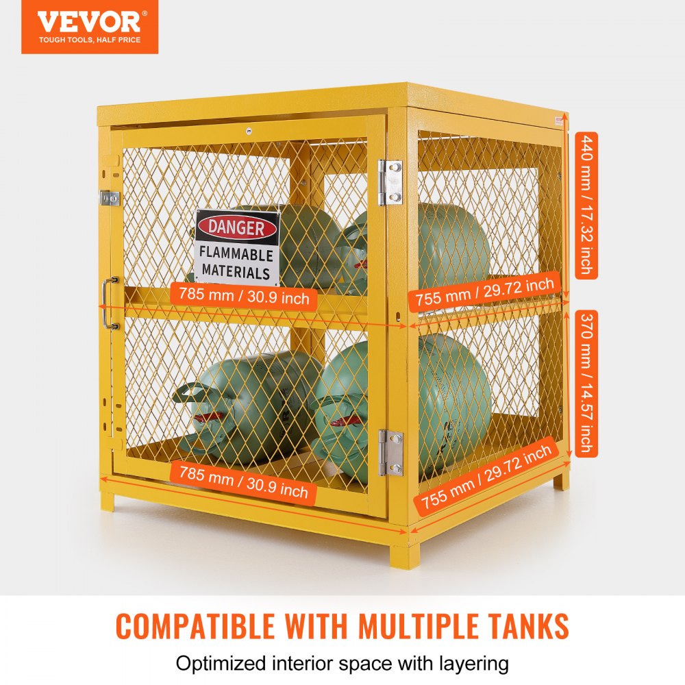 VEVOR Horizontal Cylinder Storage Cabinet 4x33lb Capacity Propane Storage Cage