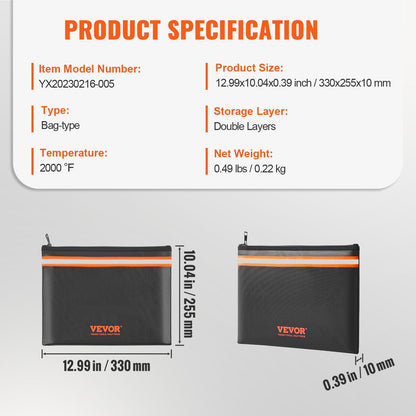 Fire-Resistant & Waterproof Document Bag with Dual Compartments, 0.33x0.26 m