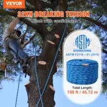 12.7mm Static Climbing Rope 45.7m Blue - High Strength, Low Stretch, with Bag