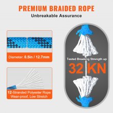 12.7mm Static Climbing Rope 45.7m Blue - High Strength, Low Stretch, with Bag
