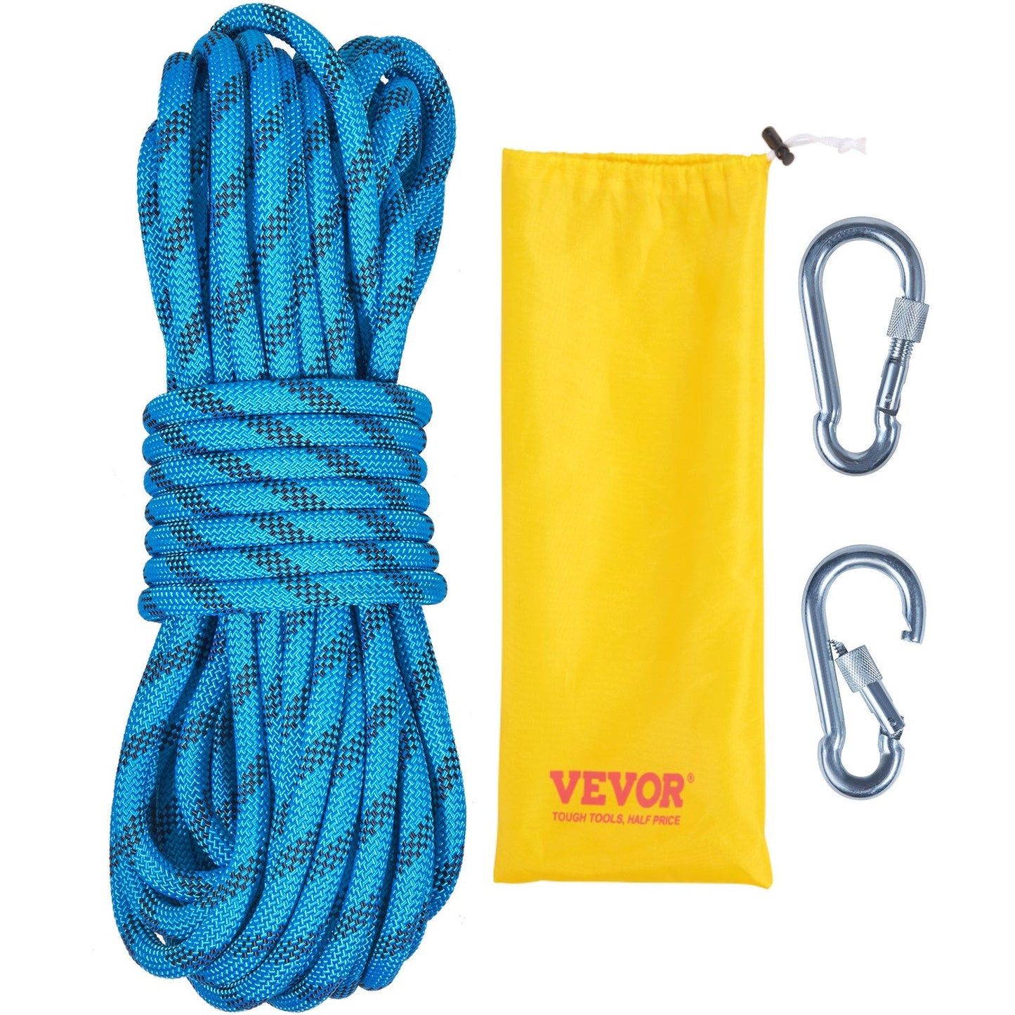 Premium 19.5m Static Climbing Rope with Carabiners, 26KN Breaking Strength