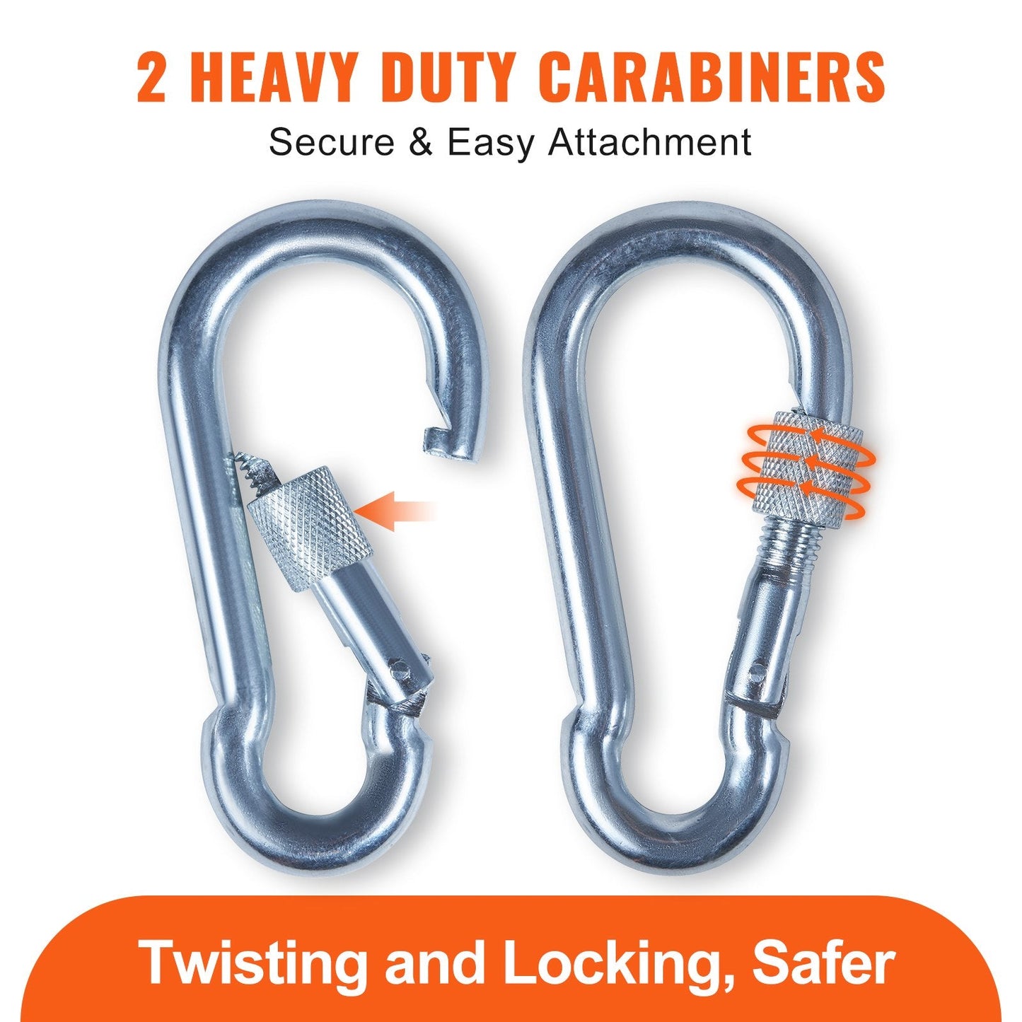 96 ft Static Outdoor Climbing Rope, 10mm, 26KN, with Carabiners & Storage Bag
