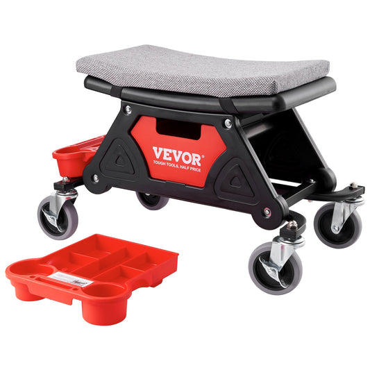 VEVOR Mechanic Stool Creeper Seat 300lb Rolling Shop Stool with Tool Trays