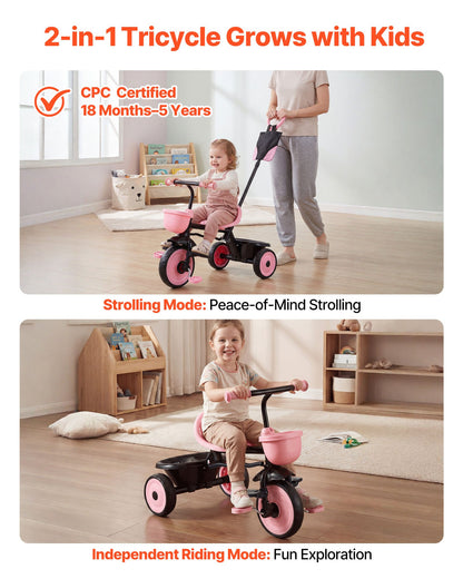 Toddler Tricycle & Stroller for 18 Months to 5 Year Old, Kids Trike with Parent Push Handle, Adjustable Seat & Storage for Outdoor Play, Tricycle for Toddlers, Birthday Toy for Boys and Girls