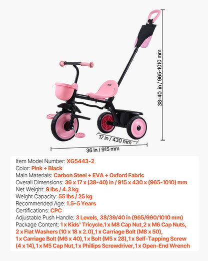 Toddler Tricycle & Stroller for 18 Months to 5 Year Old, Kids Trike with Parent Push Handle, Adjustable Seat & Storage for Outdoor Play, Tricycle for Toddlers, Birthday Toy for Boys and Girls