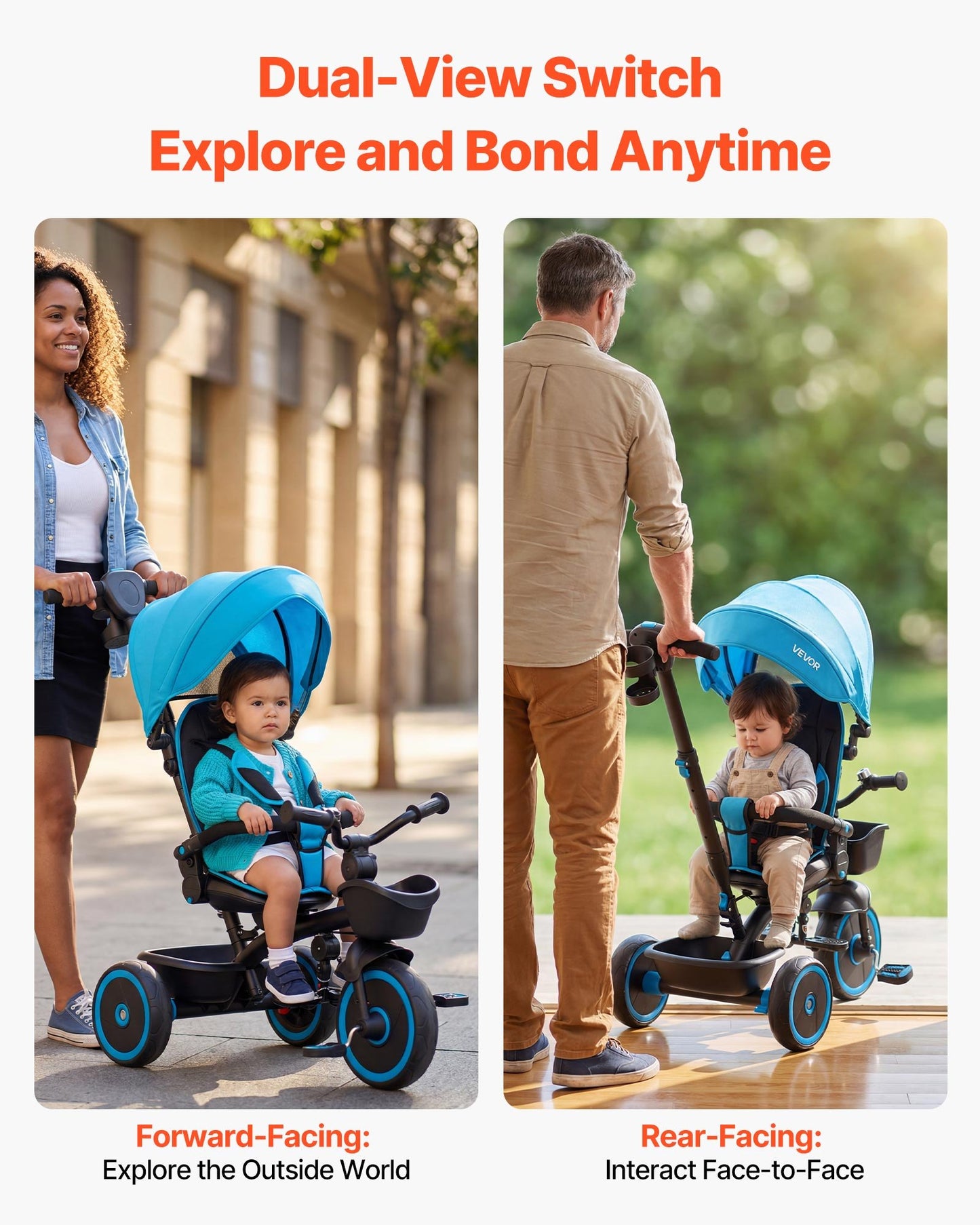 Toddler Tricycle & Stroller for 1-5 Year Old, 6-in-1 Kids Trike with Parent Push Handle, Canopy, Adjustable Seat and Storage, Tricycle for Toddlers, Birthday Toy for Boys and Girls, Blue/Black