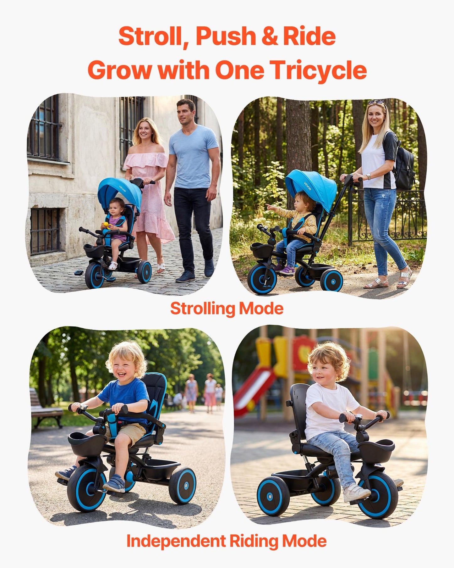 Toddler Tricycle & Stroller for 1-5 Year Old, 6-in-1 Kids Trike with Parent Push Handle, Canopy, Adjustable Seat and Storage, Tricycle for Toddlers, Birthday Toy for Boys and Girls, Blue/Black