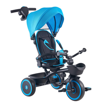 Toddler Tricycle & Stroller for 1-5 Year Old, 6-in-1 Kids Trike with Parent Push Handle, Canopy, Adjustable Seat and Storage, Tricycle for Toddlers, Birthday Toy for Boys and Girls, Blue/Black