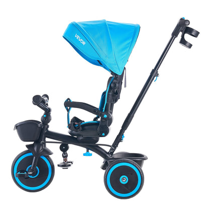 Toddler Tricycle & Stroller for 1-5 Year Old, 6-in-1 Kids Trike with Parent Push Handle, Canopy, Adjustable Seat and Storage, Tricycle for Toddlers, Birthday Toy for Boys and Girls, Blue/Black