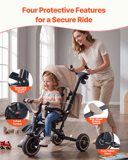 Toddler Tricycle & Stroller for 18 Months to 5 Year Old, 7-in-1 Kids Trike with Parent Push Handle, Canopy, Rotating Seat and Storage, Tricycle for Toddlers, Birthday Toy for Boys and Girls