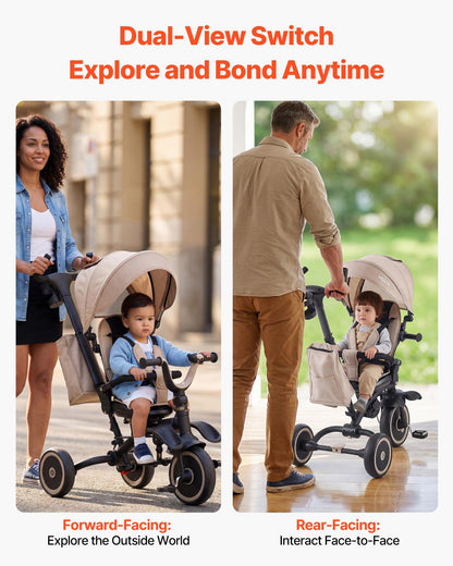 Toddler Tricycle & Stroller for 18 Months to 5 Year Old, 7-in-1 Kids Trike with Parent Push Handle, Canopy, Rotating Seat and Storage, Tricycle for Toddlers, Birthday Toy for Boys and Girls