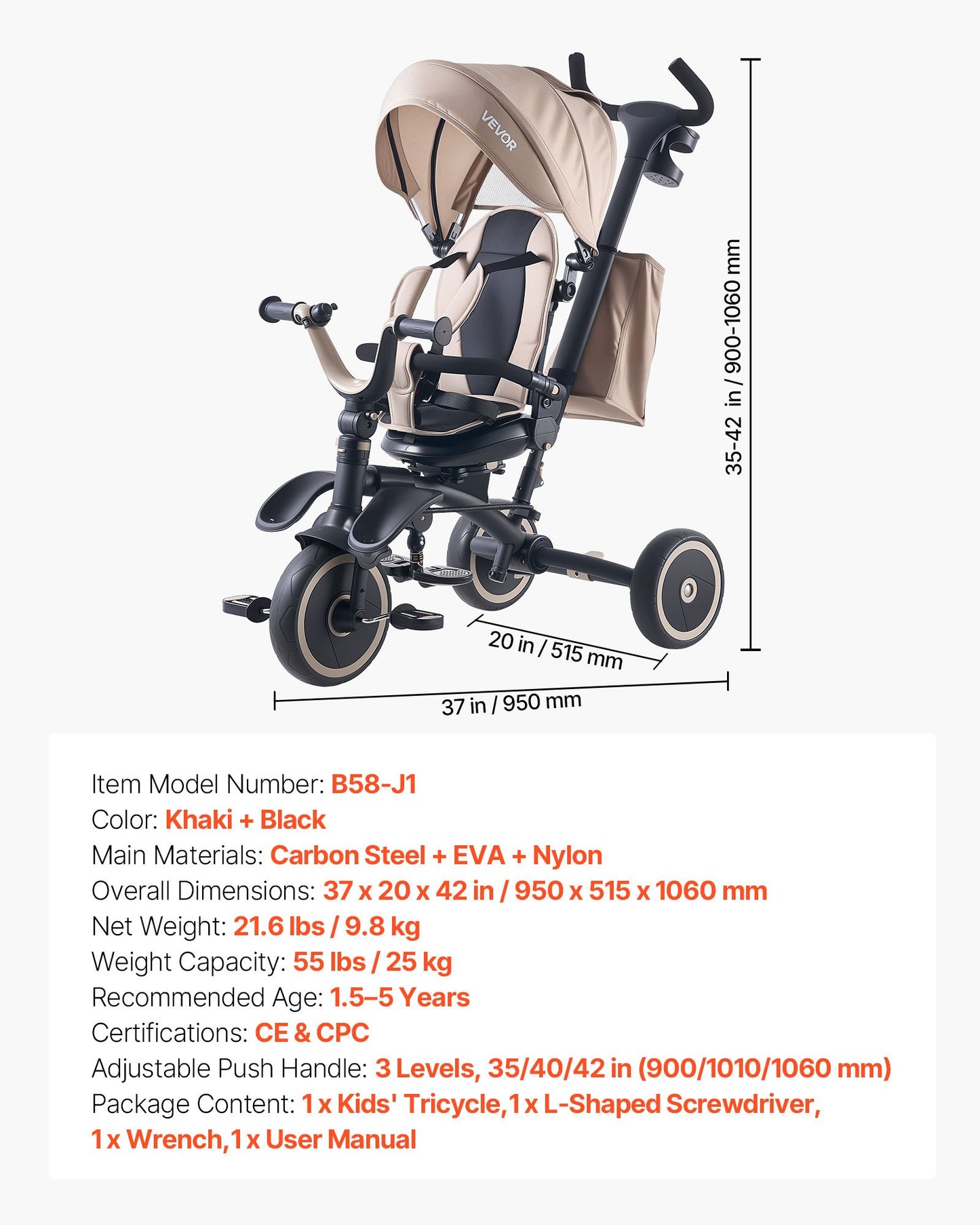 Toddler Tricycle & Stroller for 18 Months to 5 Year Old, 7-in-1 Kids Trike with Parent Push Handle, Canopy, Rotating Seat and Storage, Tricycle for Toddlers, Birthday Toy for Boys and Girls
