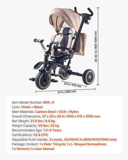 Toddler Tricycle & Stroller for 18 Months to 5 Year Old, 7-in-1 Kids Trike with Parent Push Handle, Canopy, Rotating Seat and Storage, Tricycle for Toddlers, Birthday Toy for Boys and Girls