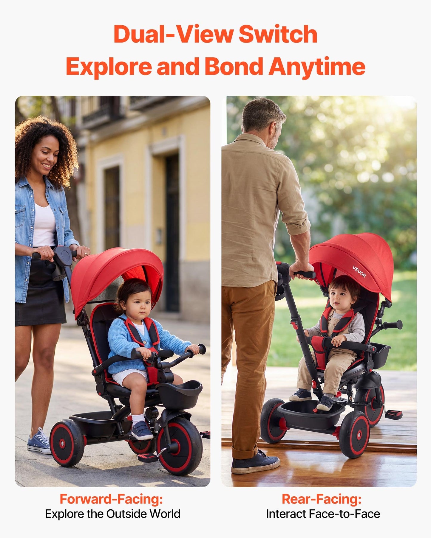 Toddler Tricycle & Stroller for 1-5 Year Old, 6-in-1 Kids Trike with Parent Push Handle, Canopy, Adjustable Seat and Storage, Tricycle for Toddlers, Birthday Toy for Boys and Girls, Red/Black