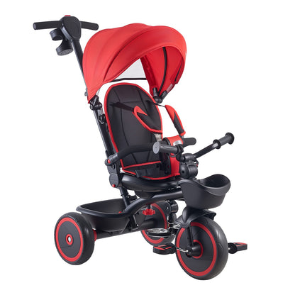 Toddler Tricycle & Stroller for 1-5 Year Old, 6-in-1 Kids Trike with Parent Push Handle, Canopy, Adjustable Seat and Storage, Tricycle for Toddlers, Birthday Toy for Boys and Girls, Red/Black