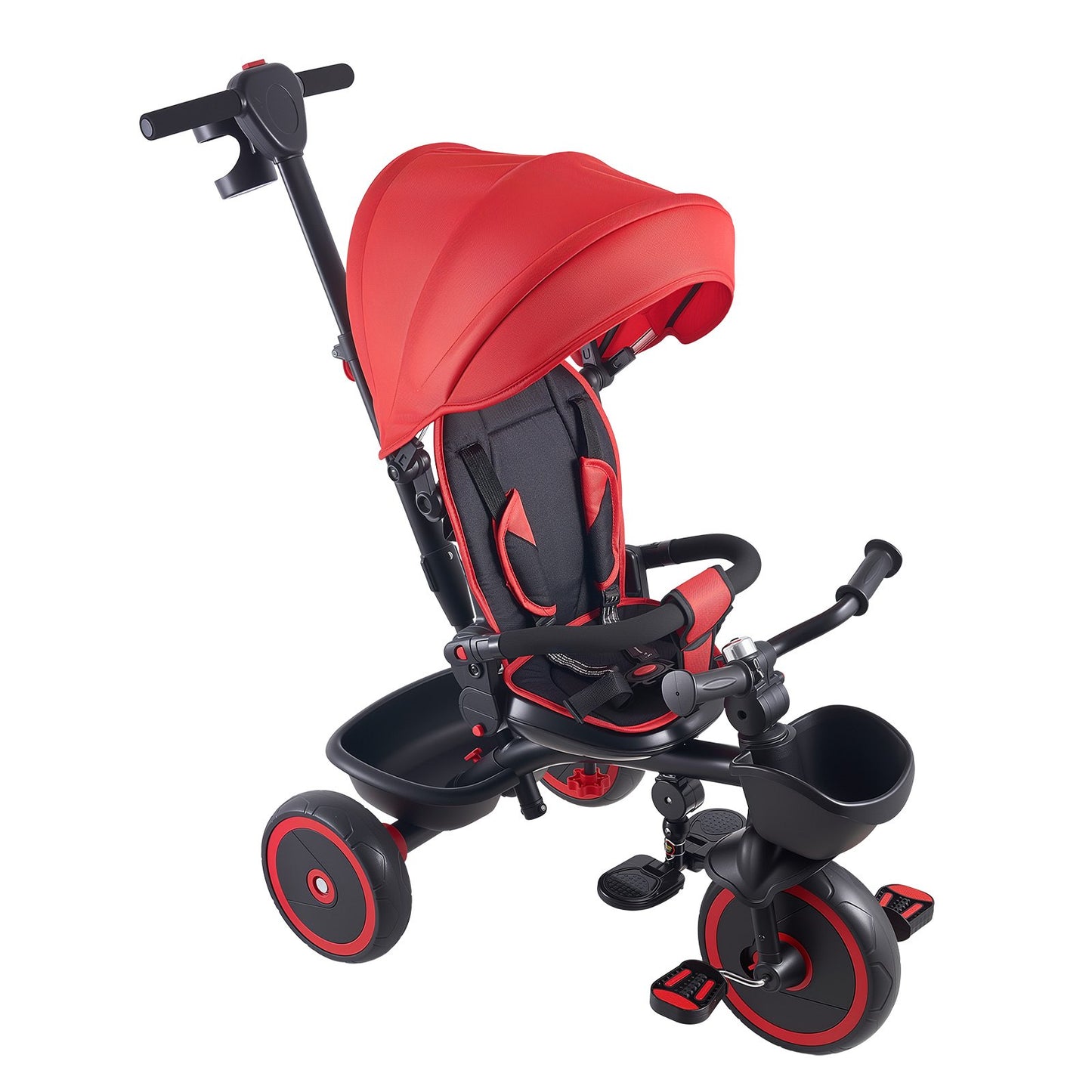 Toddler Tricycle & Stroller for 1-5 Year Old, 6-in-1 Kids Trike with Parent Push Handle, Canopy, Adjustable Seat and Storage, Tricycle for Toddlers, Birthday Toy for Boys and Girls, Red/Black