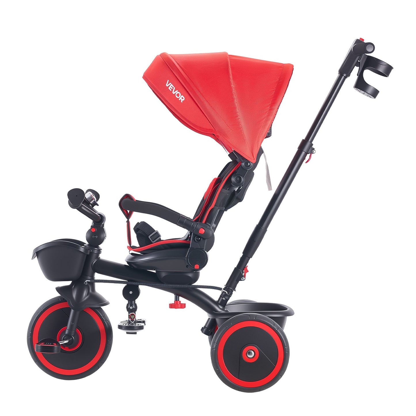 Toddler Tricycle & Stroller for 1-5 Year Old, 6-in-1 Kids Trike with Parent Push Handle, Canopy, Adjustable Seat and Storage, Tricycle for Toddlers, Birthday Toy for Boys and Girls, Red/Black