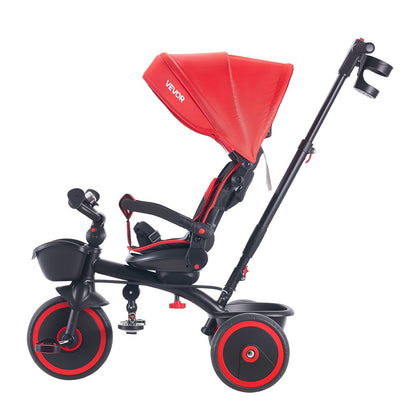 Toddler Tricycle & Stroller for 1-5 Year Old, 6-in-1 Kids Trike with Parent Push Handle, Canopy, Adjustable Seat and Storage, Tricycle for Toddlers, Birthday Toy for Boys and Girls, Red/Black