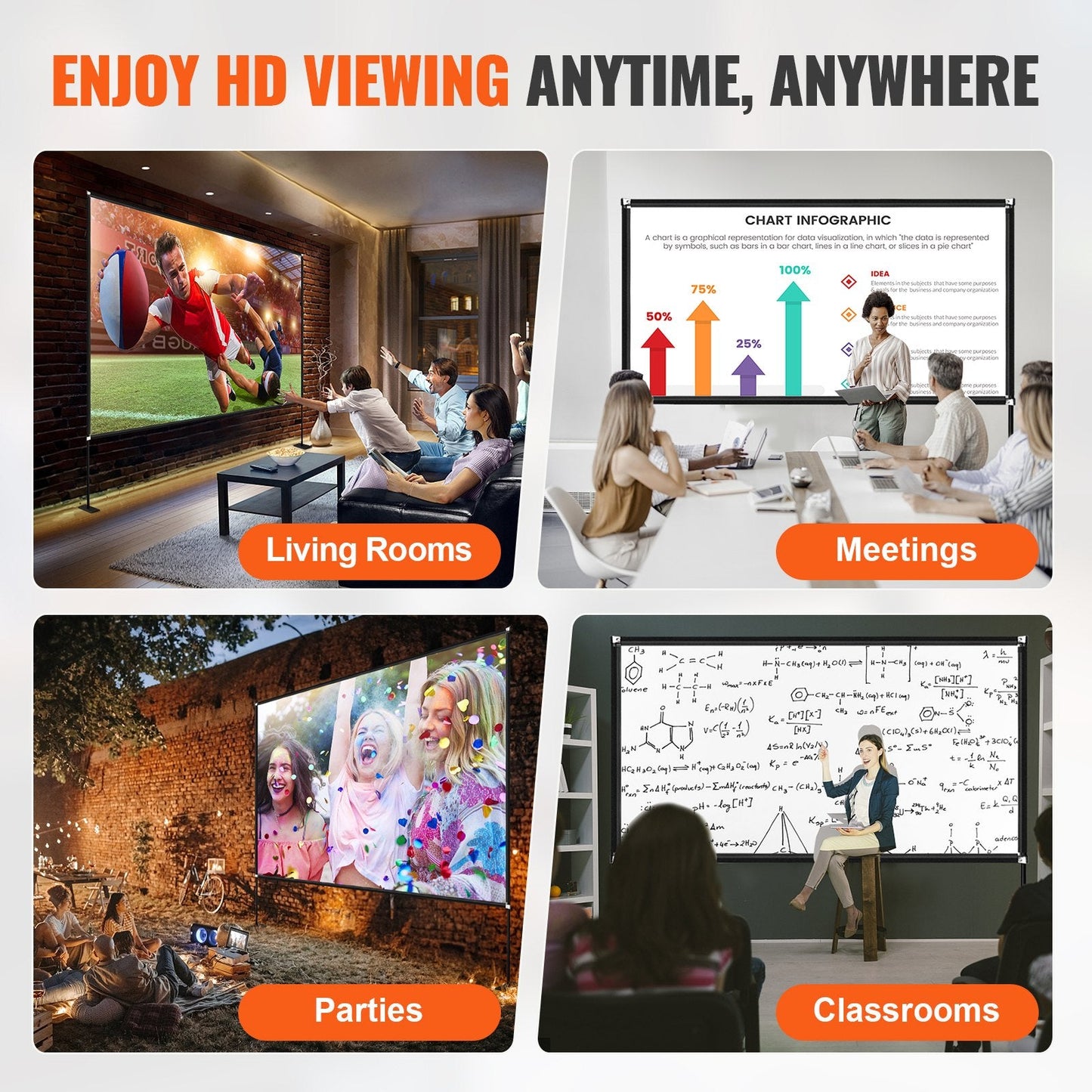 Outdoor Movie Screen with Stand, 4.5m, 16:9 HD, Wide Angle, Easy Setup