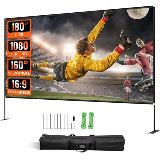 VEVOR Outdoor Movie Screen w/ Stand 180" Portable Movie Screen 16:9 HD Wide Angle