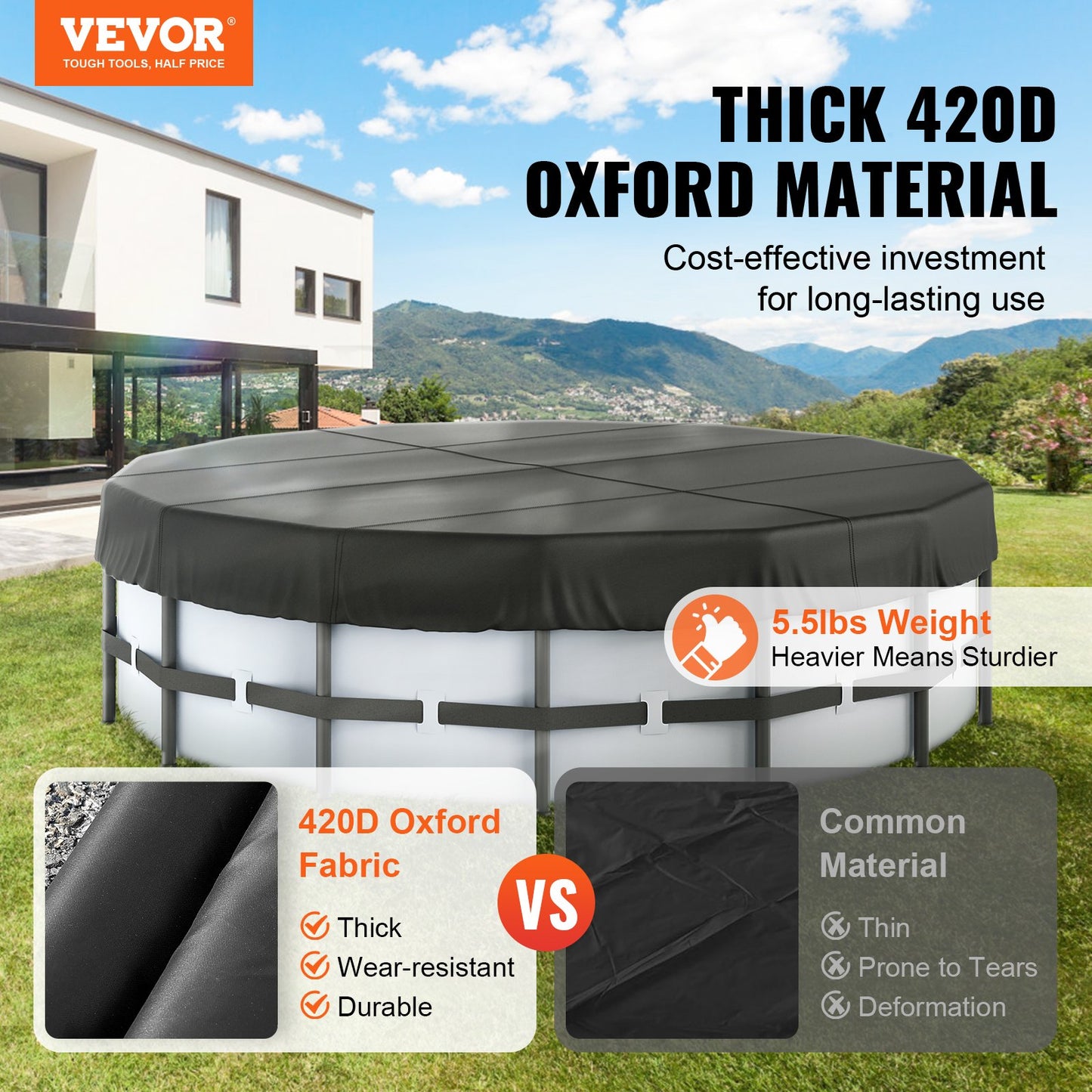 VEVOR 4.57m Round Pool Cover, Solar Covers for Above Ground Pools, Safety Pool Cover