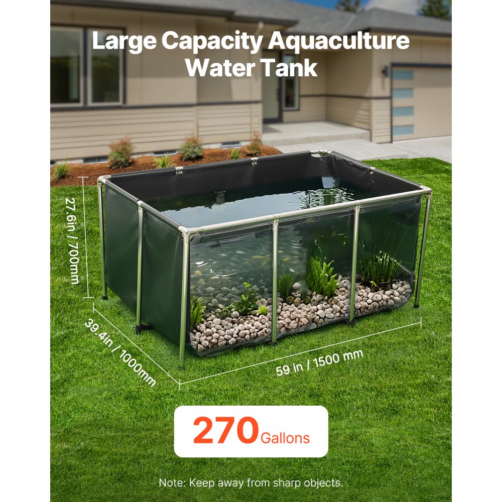 VEVOR Canvas Fish Pond Above Ground Koi Tank 1023.3 L with Clear Viewing Panel