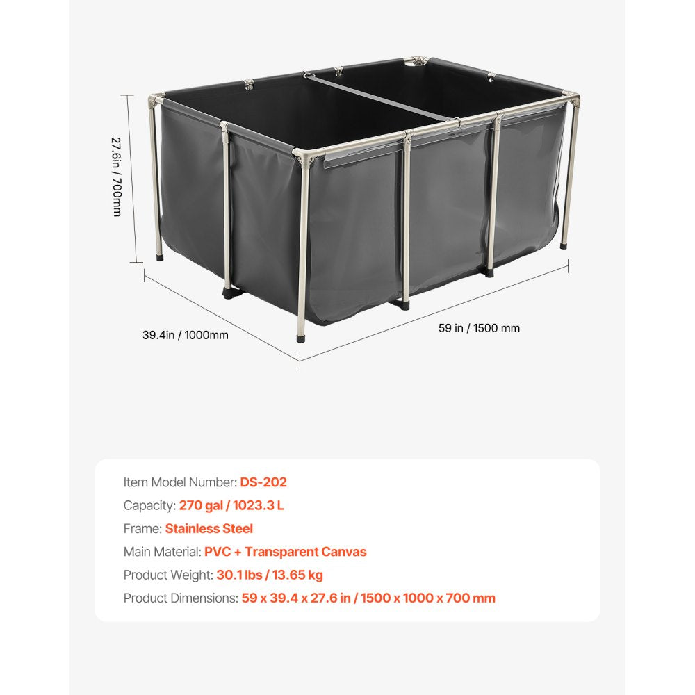 VEVOR Canvas Fish Pond Above Ground Koi Tank 1023.3 L with Clear Viewing Panel