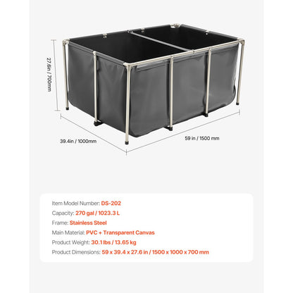 VEVOR Canvas Fish Pond Above Ground Koi Tank 1023.3 L with Clear Viewing Panel