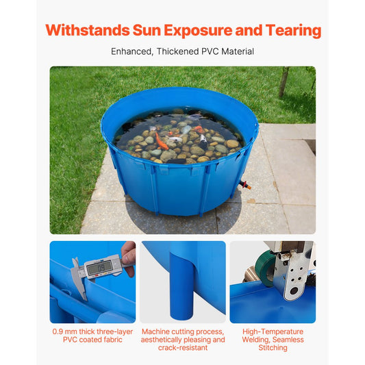 Canvas Fish Pond Above Ground Fish Tank 5000 L Round Koi Pond (Blue)