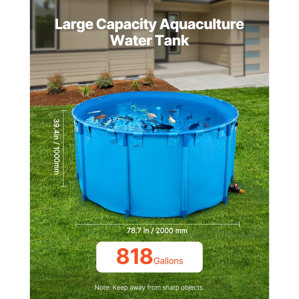 VEVOR Canvas Fish Pond Above Ground Fish Tank 3100.22 L Round Koi Pond (Blue)