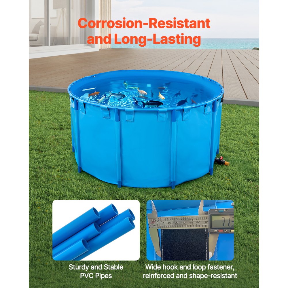 VEVOR Canvas Fish Pond Above Ground Fish Tank 3100.22 L Round Koi Pond (Blue)