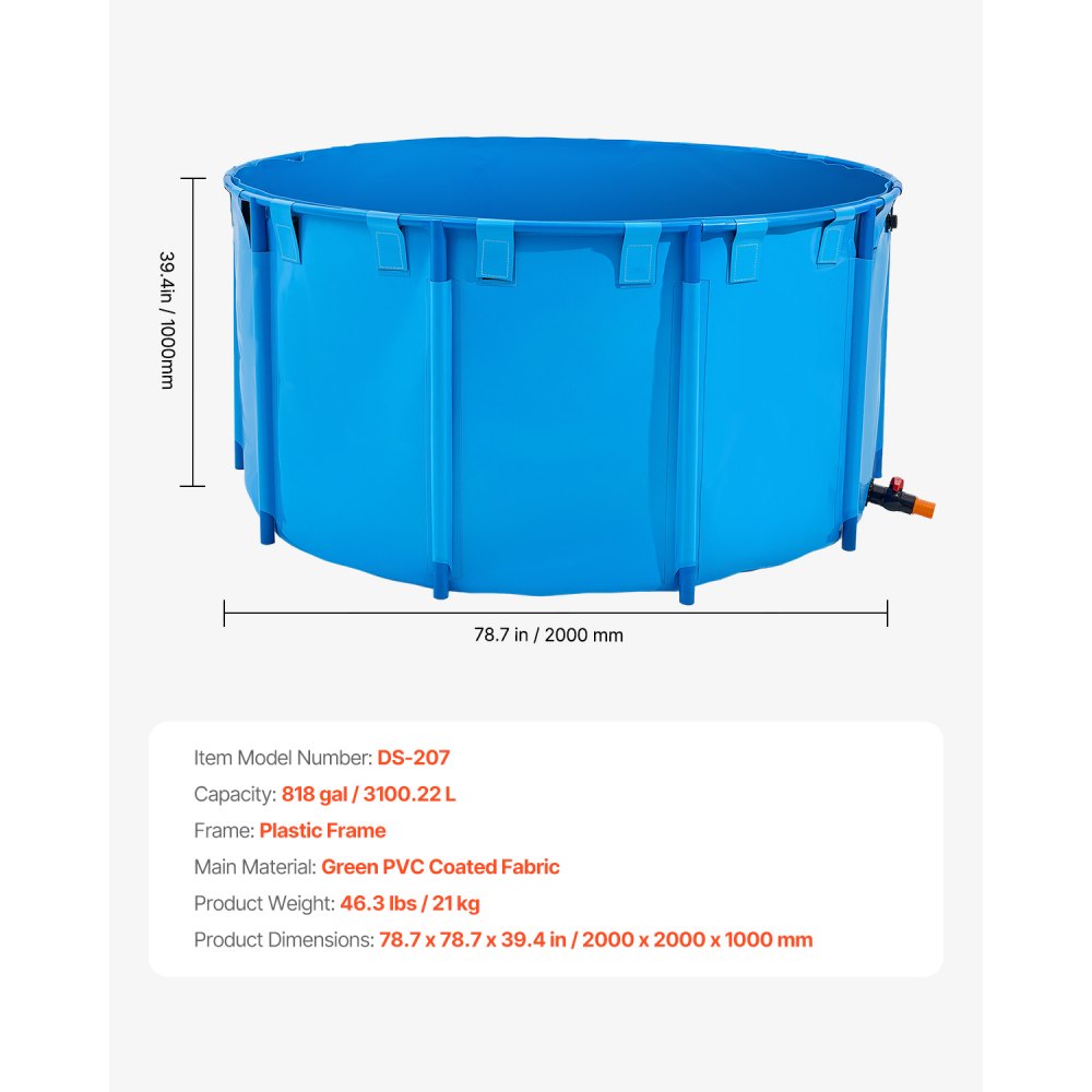 VEVOR Canvas Fish Pond Above Ground Fish Tank 3100.22 L Round Koi Pond (Blue)