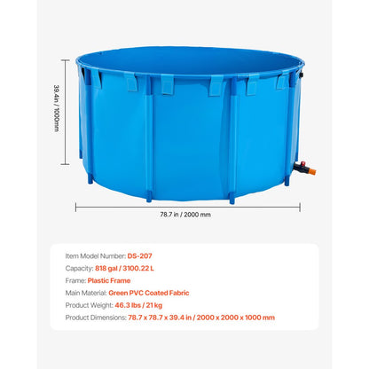 VEVOR Canvas Fish Pond Above Ground Fish Tank 3100.22 L Round Koi Pond (Blue)