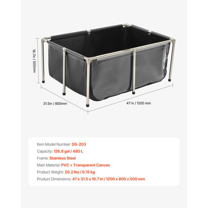 Canvas Fish Pond Above Ground Koi Tank 480 L with Clear Viewing Panel