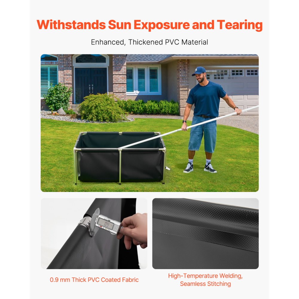 Canvas Fish Pond Above Ground Koi Tank 480 L Rectangular Pond (Black)