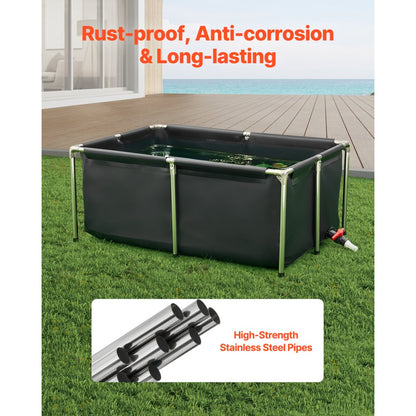 Canvas Fish Pond Above Ground Koi Tank 480 L Rectangular Pond (Black)