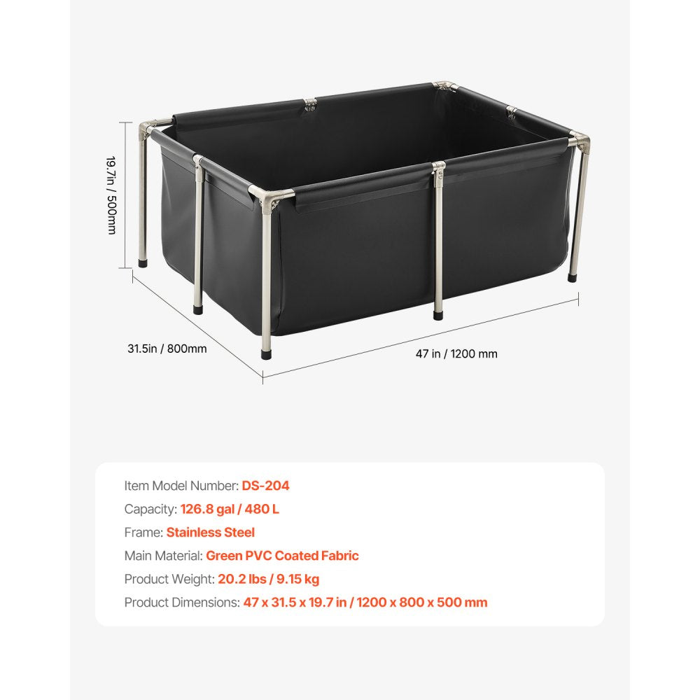 Canvas Fish Pond Above Ground Koi Tank 480 L Rectangular Pond (Black)