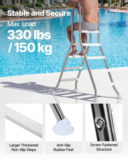Above Ground Pool Ladder, Stainless Steel A-Frame Swimming Pool Stairs for 125 cm High Wall, 150 kg Capacity Heavy Duty Entry/Exit Steps with Secure Non-Slip 4 Steps and Platform, Silver