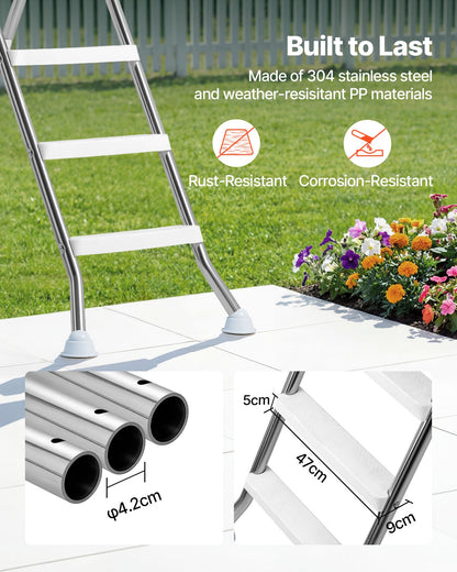 Above Ground Pool Ladder, Stainless Steel A-Frame Swimming Pool Stairs for 125 cm High Wall, 150 kg Capacity Heavy Duty Entry/Exit Steps with Secure Non-Slip 4 Steps and Platform, Silver