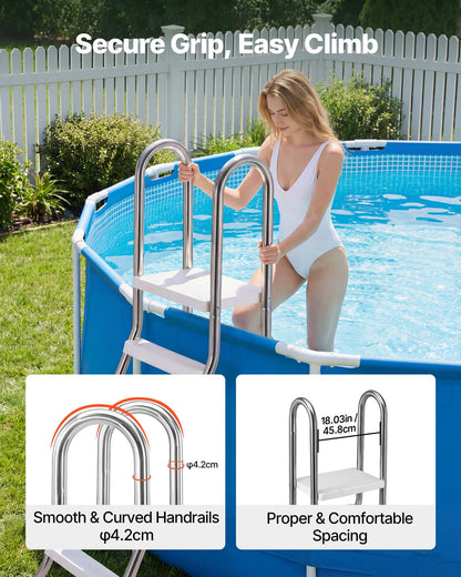 Above Ground Pool Ladder, Stainless Steel A-Frame Swimming Pool Stairs for 125 cm High Wall, 150 kg Capacity Heavy Duty Entry/Exit Steps with Secure Non-Slip 4 Steps and Platform, Silver