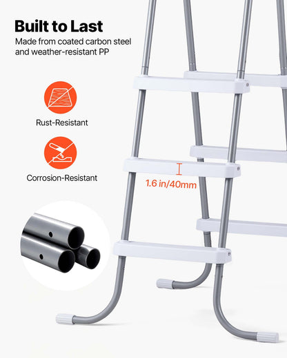 Above Ground Pool Ladder, 3-Step Steel A-Frame Swimming Pool Stairs for 106.7 cm High Wall, 136 kg Capacity Entry/Exit Steps with Secure Non-Slip Sturdy Wide Step, Easy Setup, Gray & White