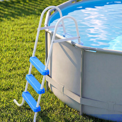 Above Ground Pool Ladder, 3-Step Steel A-Frame Swimming Pool Stairs for 91.4 cm High Wall, 136 kg Capacity Entry/Exit Steps with Secure Non-Slip Sturdy Wide Step, Easy Setup, White & Blue