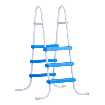 Above Ground Pool Ladder, 3-Step Steel A-Frame Swimming Pool Stairs for 91.4 cm High Wall, 136 kg Capacity Entry/Exit Steps with Secure Non-Slip Sturdy Wide Step, Easy Setup, White & Blue