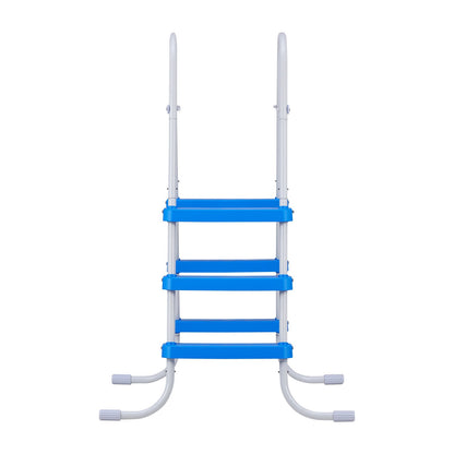 Above Ground Pool Ladder, 3-Step Steel A-Frame Swimming Pool Stairs for 91.4 cm High Wall, 136 kg Capacity Entry/Exit Steps with Secure Non-Slip Sturdy Wide Step, Easy Setup, White & Blue