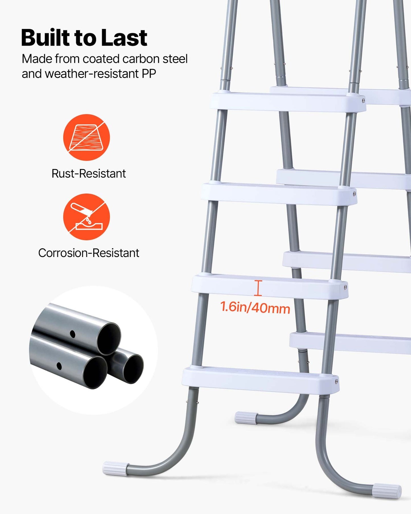 Above Ground Pool Ladder, 4-Step Steel A-Frame Swimming Pool Stairs for 121.9 cm High Wall, 136 kg Capacity Entry/Exit Steps with Secure Non-Slip Sturdy Wide Step, Easy Setup, Gray & White