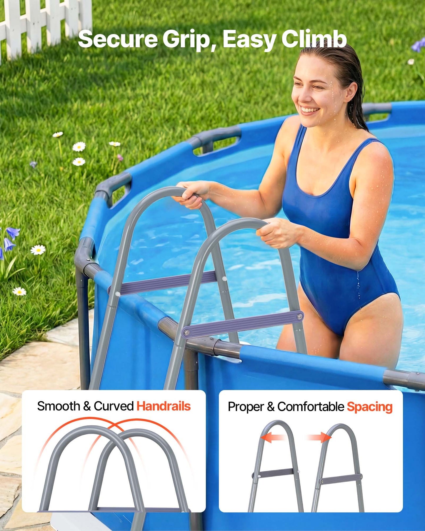 Above Ground Pool Ladder, 4-Step Steel A-Frame Swimming Pool Stairs for 121.9 cm High Wall, 136 kg Capacity Entry/Exit Steps with Secure Non-Slip Sturdy Wide Step, Easy Setup, Gray & White