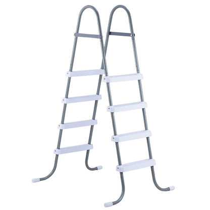 Above Ground Pool Ladder, 4-Step Steel A-Frame Swimming Pool Stairs for 121.9 cm High Wall, 136 kg Capacity Entry/Exit Steps with Secure Non-Slip Sturdy Wide Step, Easy Setup, Gray & White