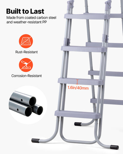 Above Ground Pool Ladder, 4-Step Steel A-Frame Swimming Pool Stairs for 132.1 cm High Wall, 136 kg Capacity Entry/Exit Steps with Secure Non-Slip Sturdy Wide Step, Easy Setup Outdoor, Gray